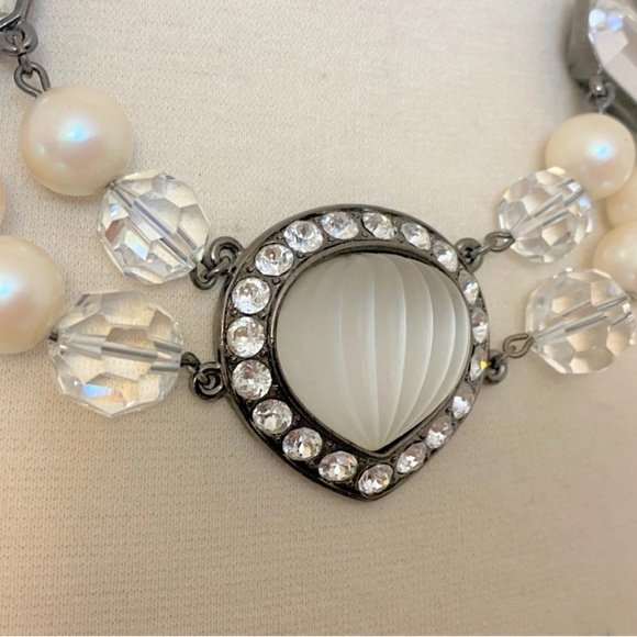 Yves Saint T Laurent YSL Faux Pearl, Crystal & Glass Cabochon Collar Necklace - Picture 3 of 5